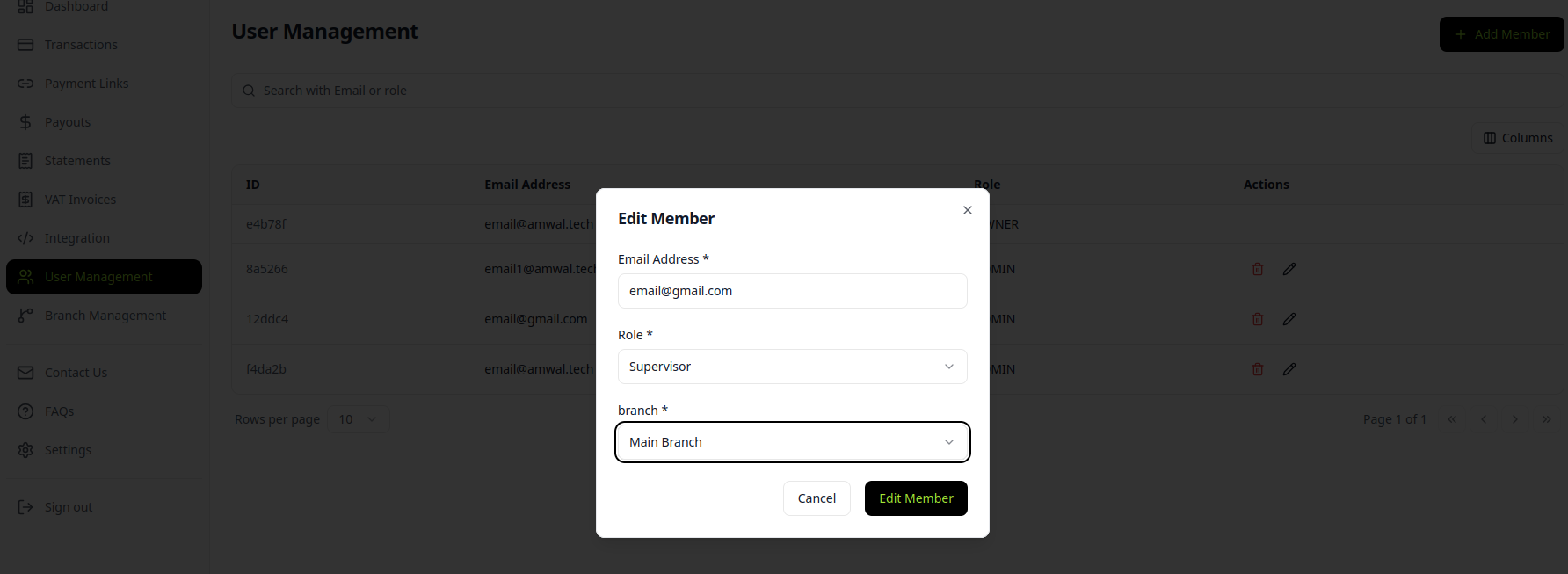 Edit and Delete Branch Staff Options