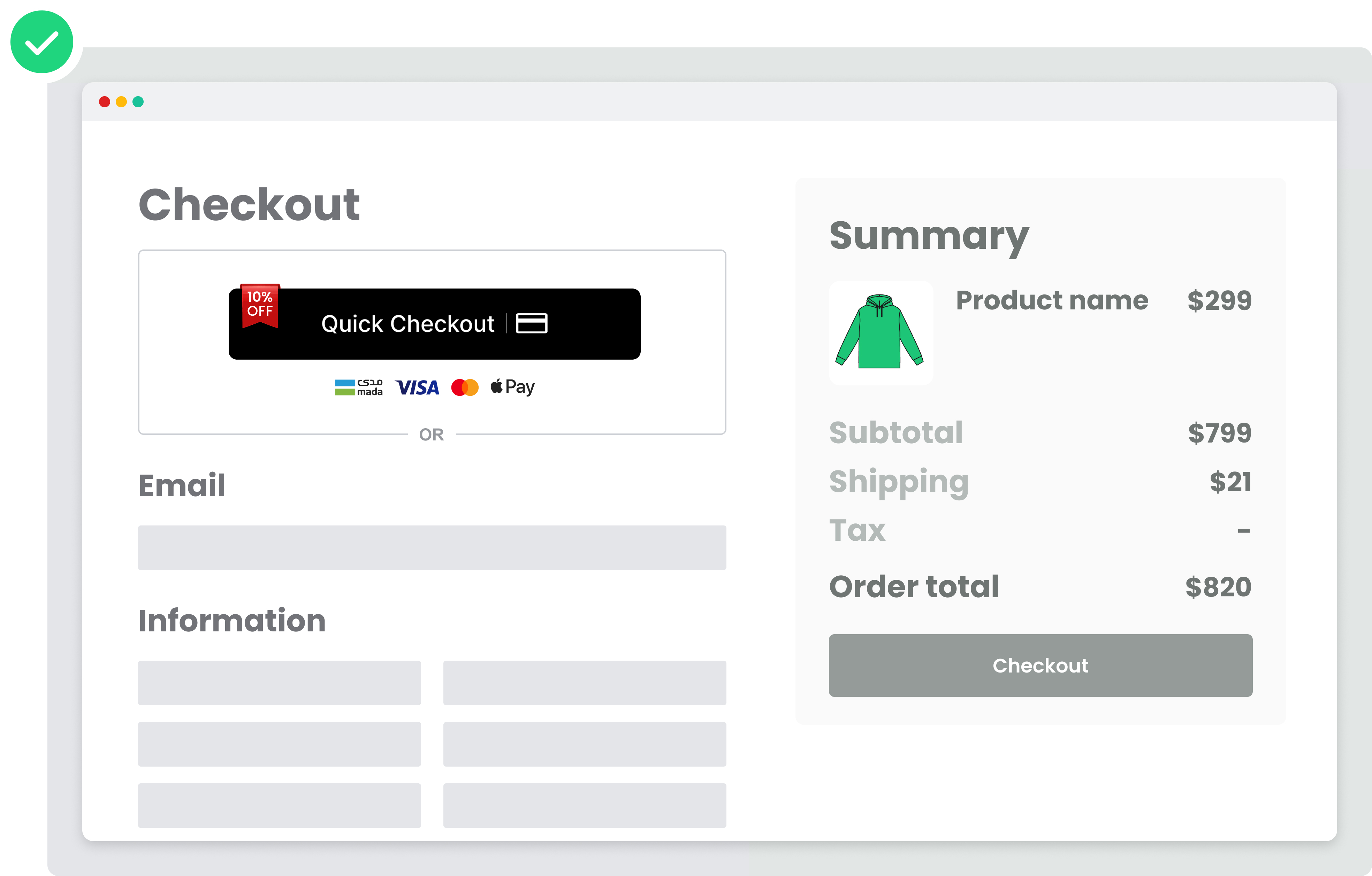 Checkout page button placement
