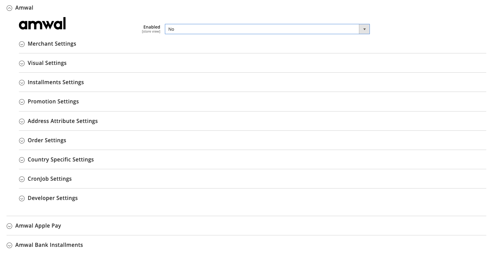 Magento 2 Amwal Main Configuration Panel