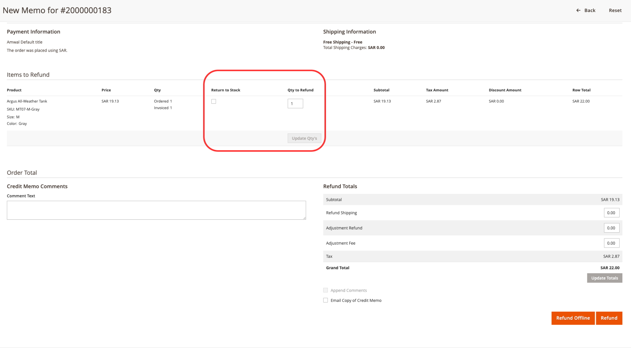 Select Items to Refund