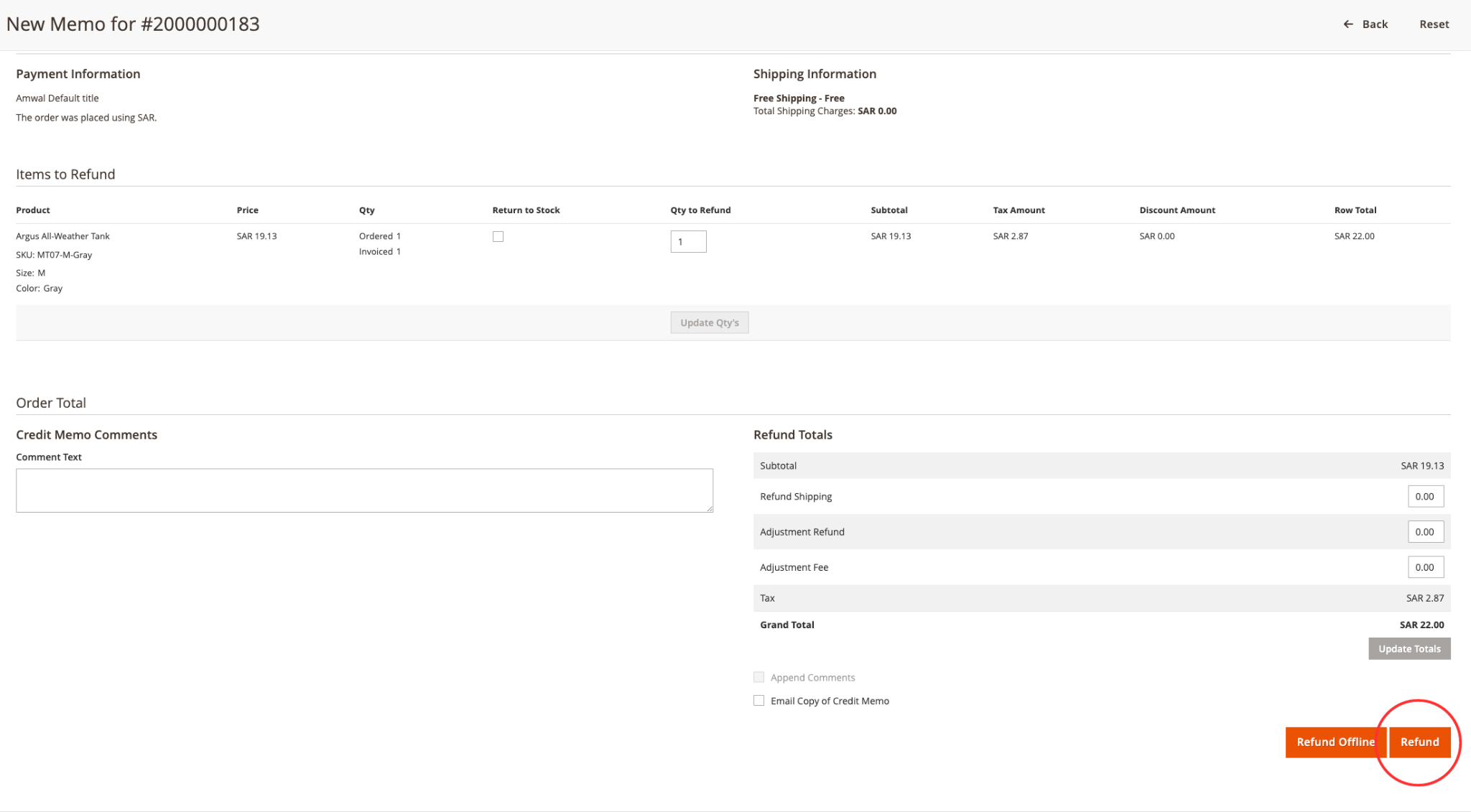 Click Refund Button