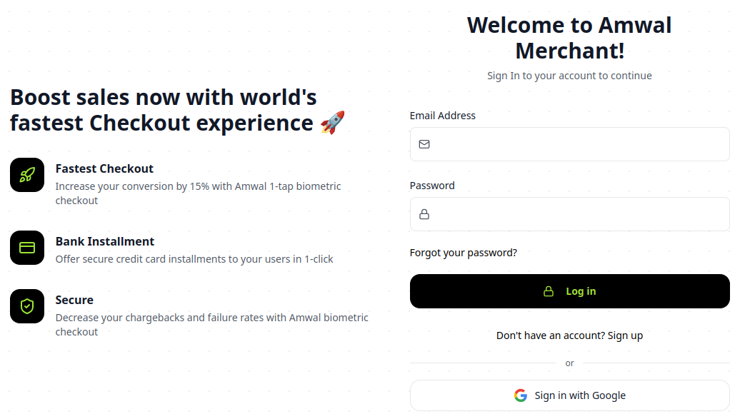 Amwal Merchant Portal Landing Page