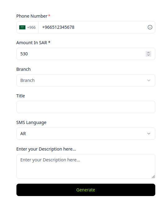 Create Payment Link Form Configuration