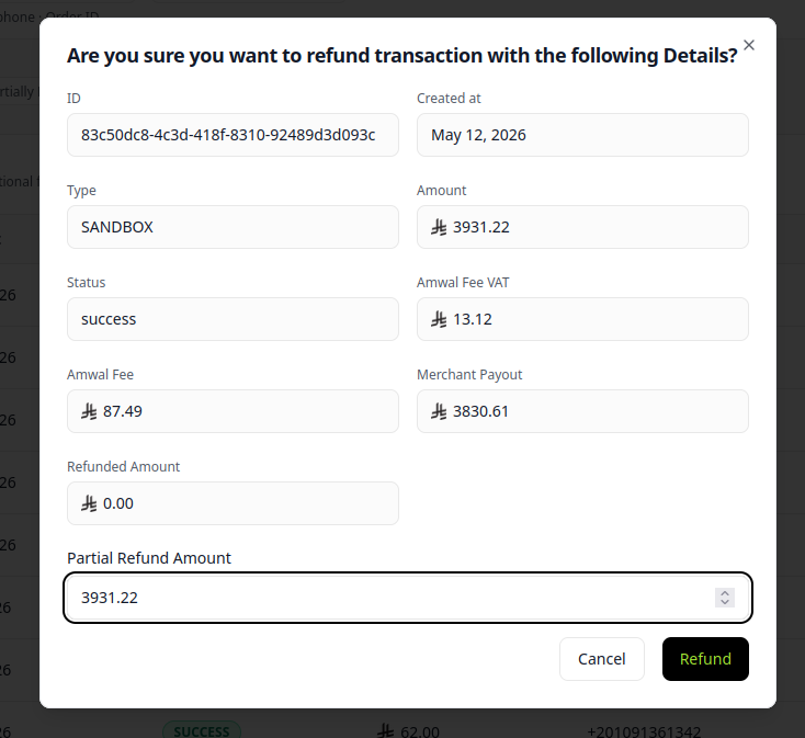 Refund Details and Fee Confirmation Modal