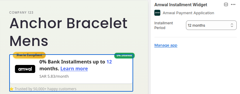 Select Amwal Installment Widget Block