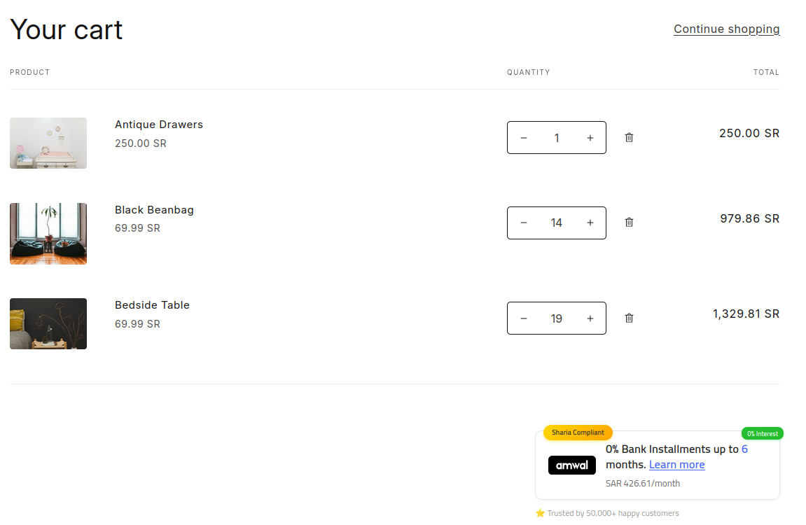 Live Amwal Installment Widget on Storefront