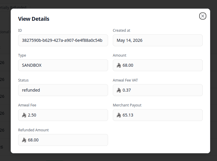 Transaction Details Modal View