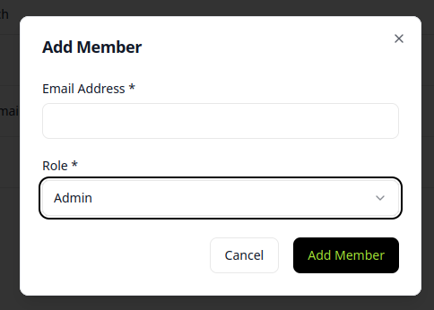 Add Member Modal Configuration