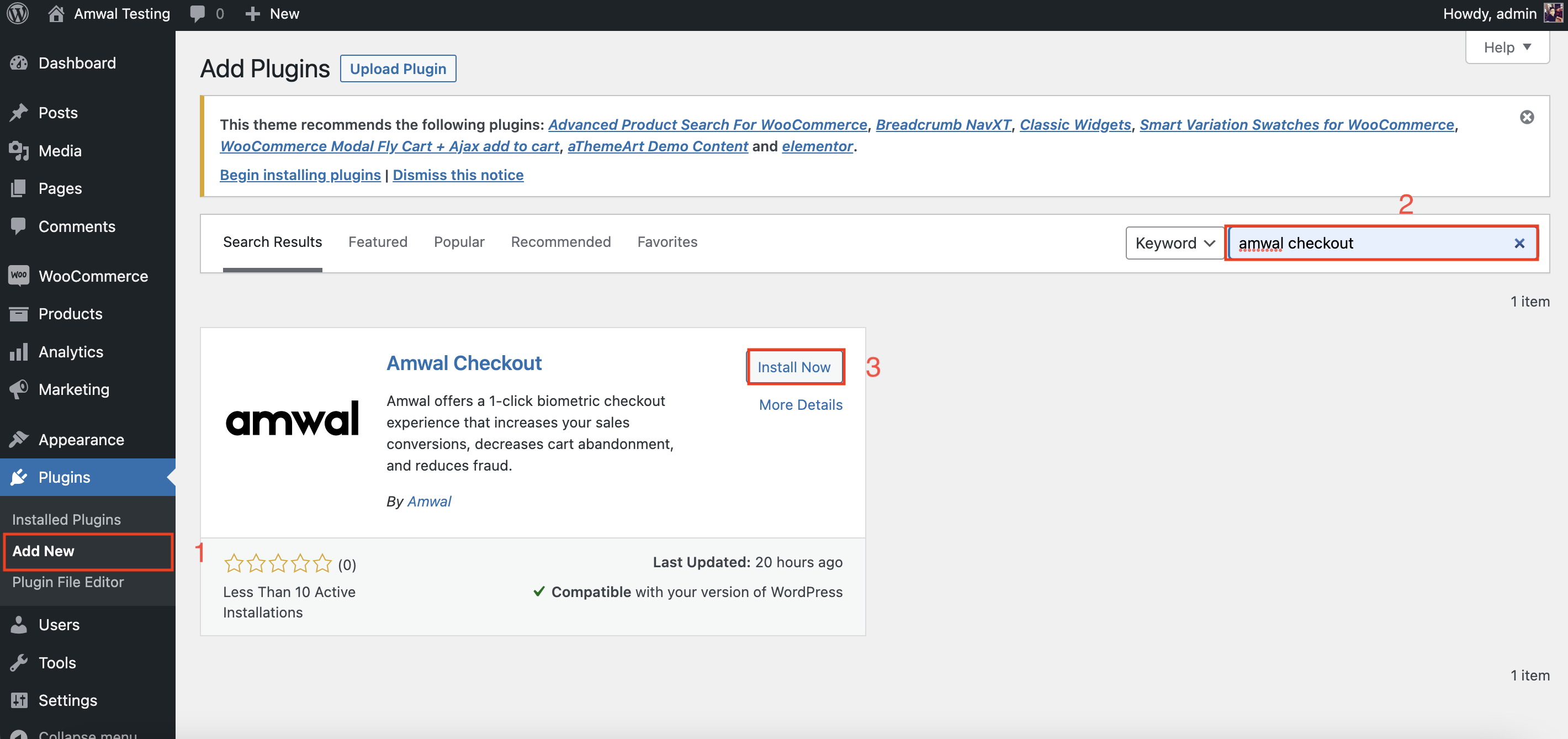 Search for Amwal Checkout in WordPress Plugins