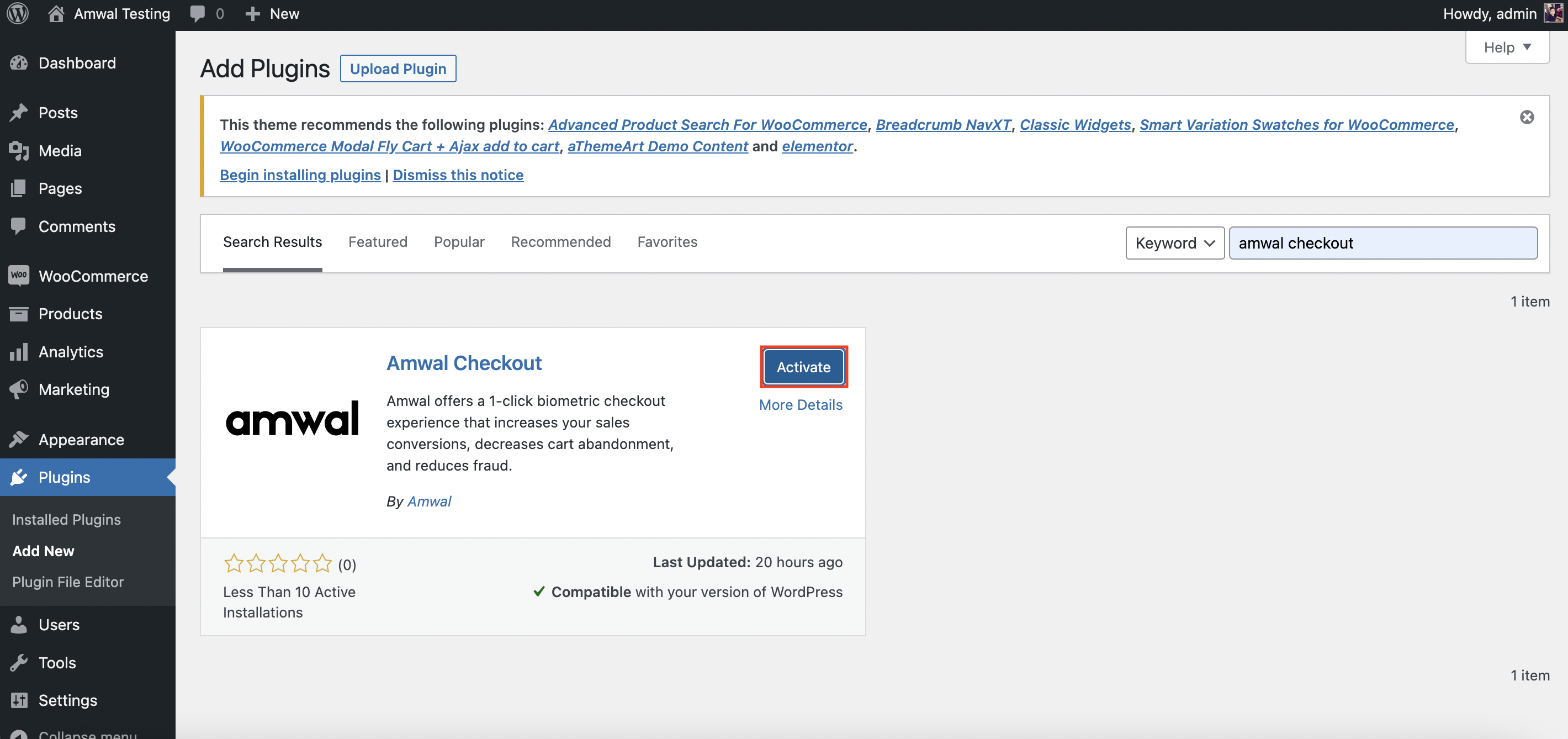 Activate Amwal Checkout Plugin