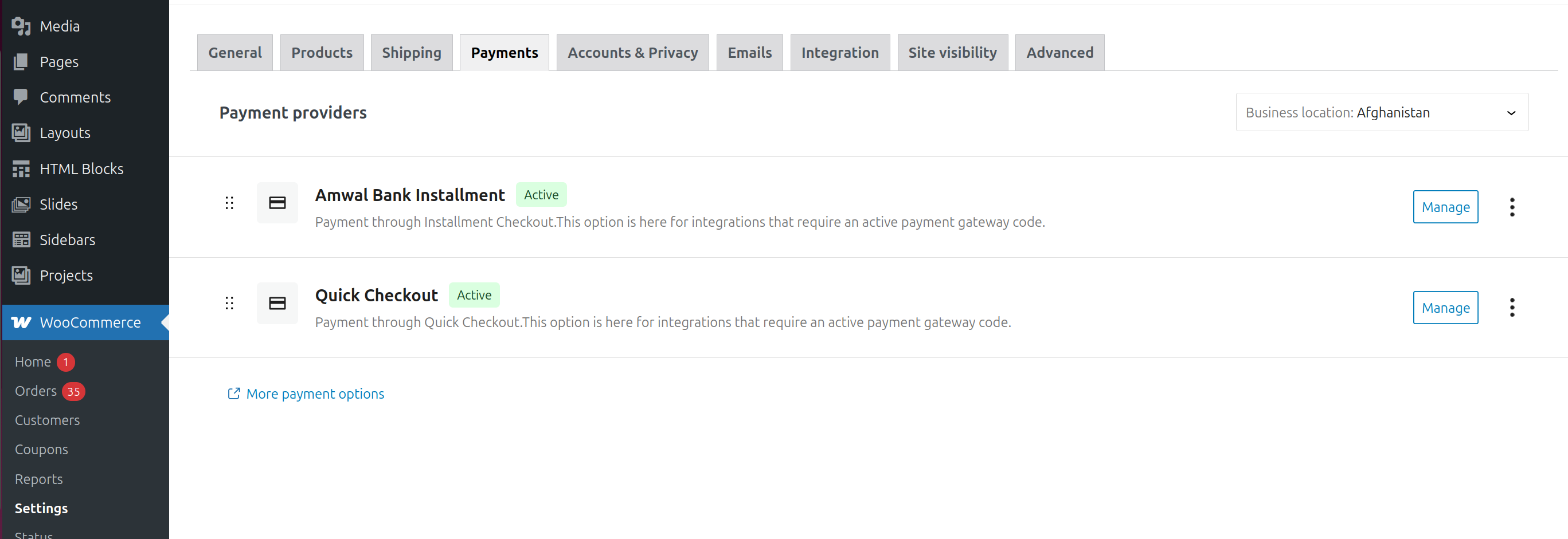 WooCommerce Payment Settings with Amwal